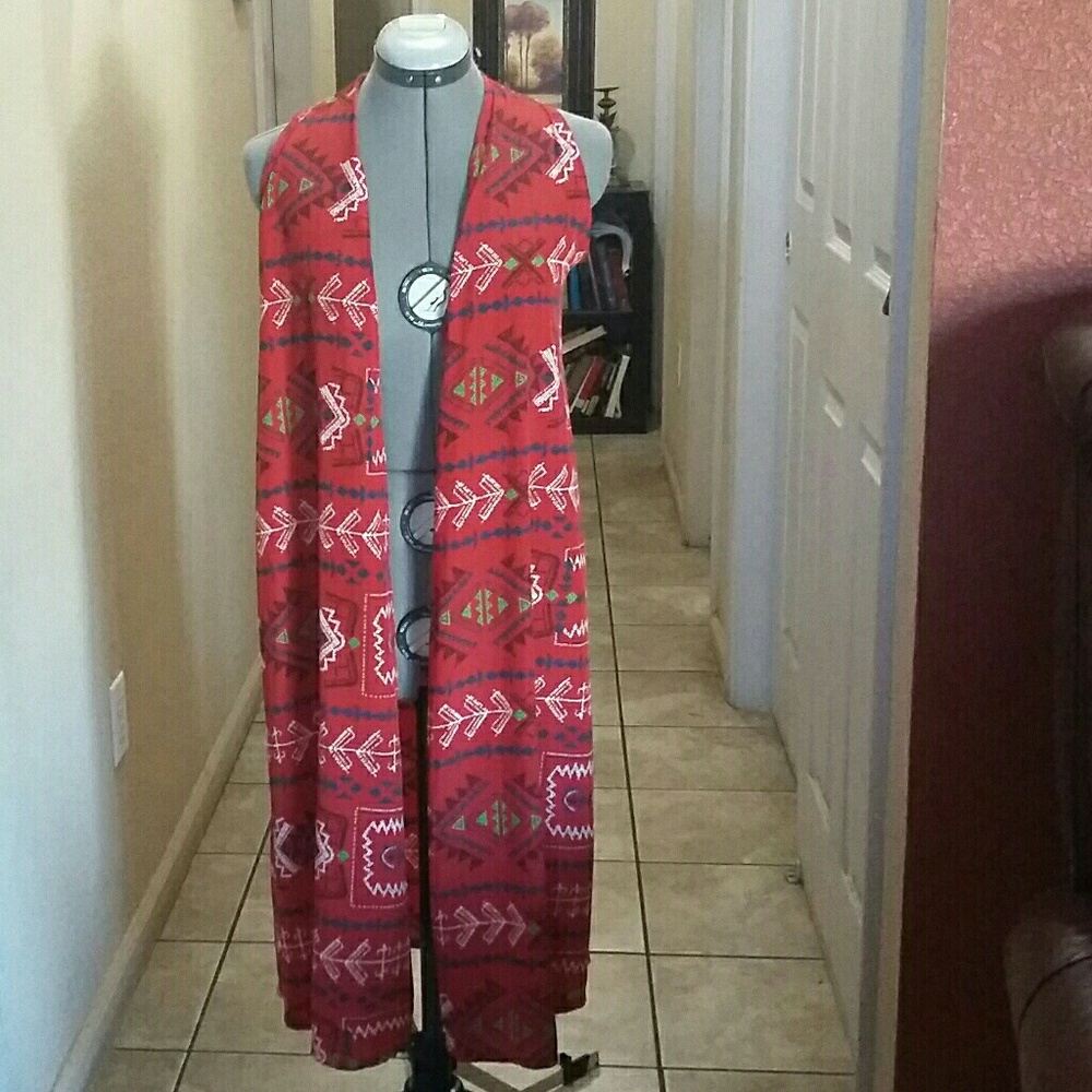 Lularoe Long Open Front Sleeveless Cardigan Sz XS